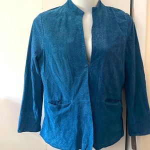 Hal Rubenstein Teal Laser Cut Leather Collarless Suede Jacket XL